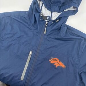 Denver Broncos Jacket Mens XL Navy Blue Full Zip Hooded Windbreaker NFL